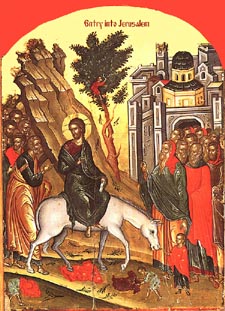 Icon depicting Palm Sunday, where our Lord road into Jerusalem.